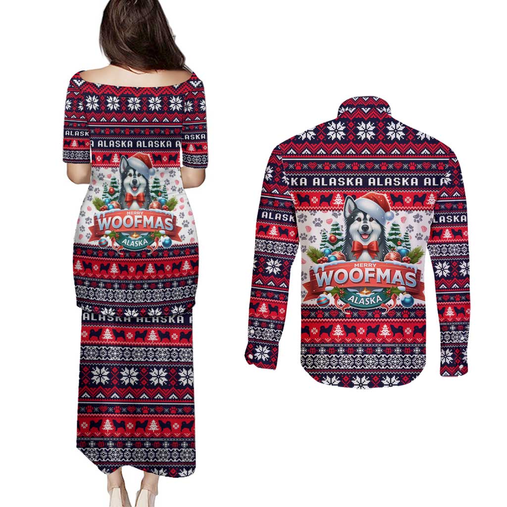 Alaska Merry Woofmas Couples Matching Puletasi and Long Sleeve Button Shirt Christmas Dog Art Style - Wonder Print Shop