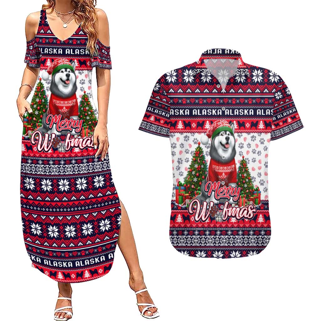 Alaska Merry Woofmas Couples Matching Summer Maxi Dress and Hawaiian Shirt Christmas Dog Art Style - Wonder Print Shop