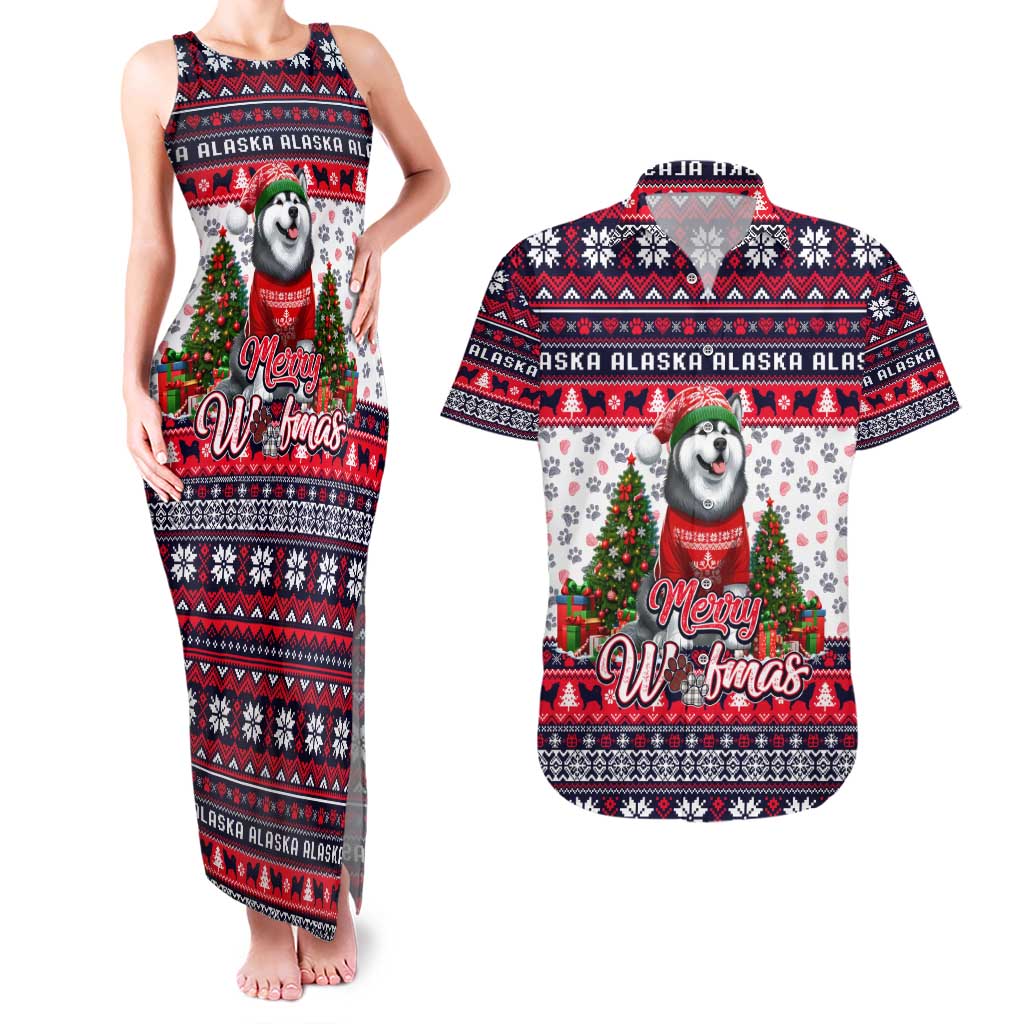 Alaska Merry Woofmas Couples Matching Tank Maxi Dress and Hawaiian Shirt Christmas Dog Art Style - Wonder Print Shop