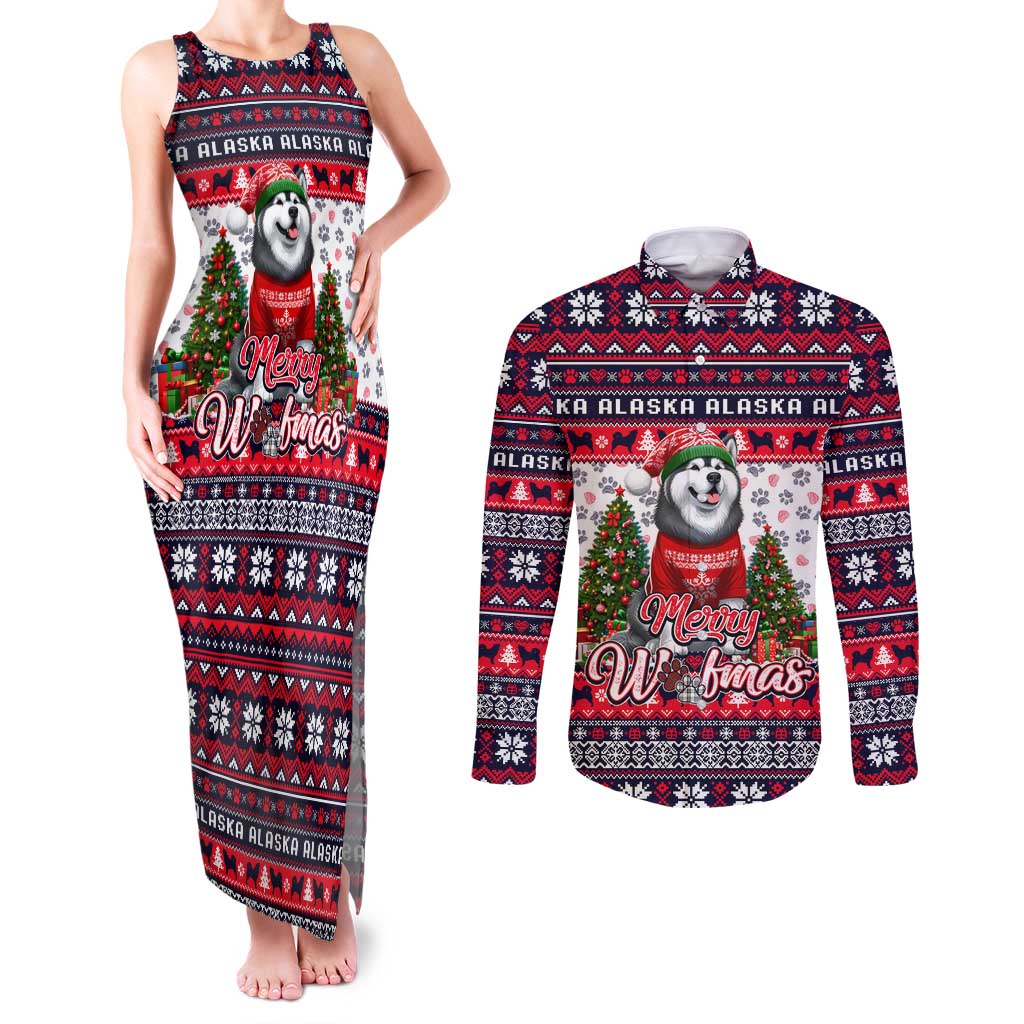 Alaska Merry Woofmas Couples Matching Tank Maxi Dress and Long Sleeve Button Shirt Christmas Dog Art Style - Wonder Print Shop
