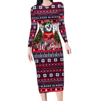 Alaska Merry Woofmas Family Matching Long Sleeve Bodycon Dress and Hawaiian Shirt Christmas Dog Art Style - Wonder Print Shop