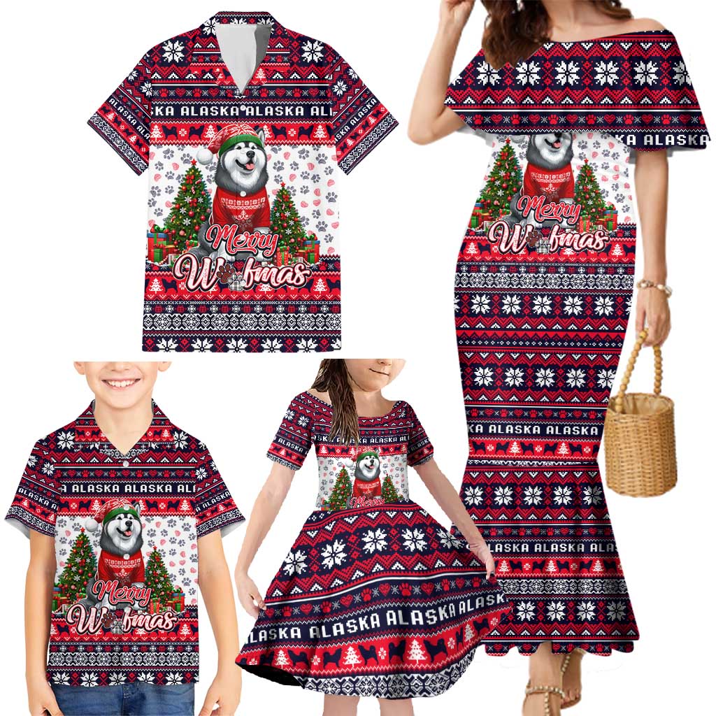 Alaska Merry Woofmas Family Matching Mermaid Dress and Hawaiian Shirt Christmas Dog Art Style - Wonder Print Shop