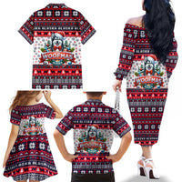 Alaska Merry Woofmas Family Matching Off The Shoulder Long Sleeve Dress and Hawaiian Shirt Christmas Dog Art Style - Wonder Print Shop