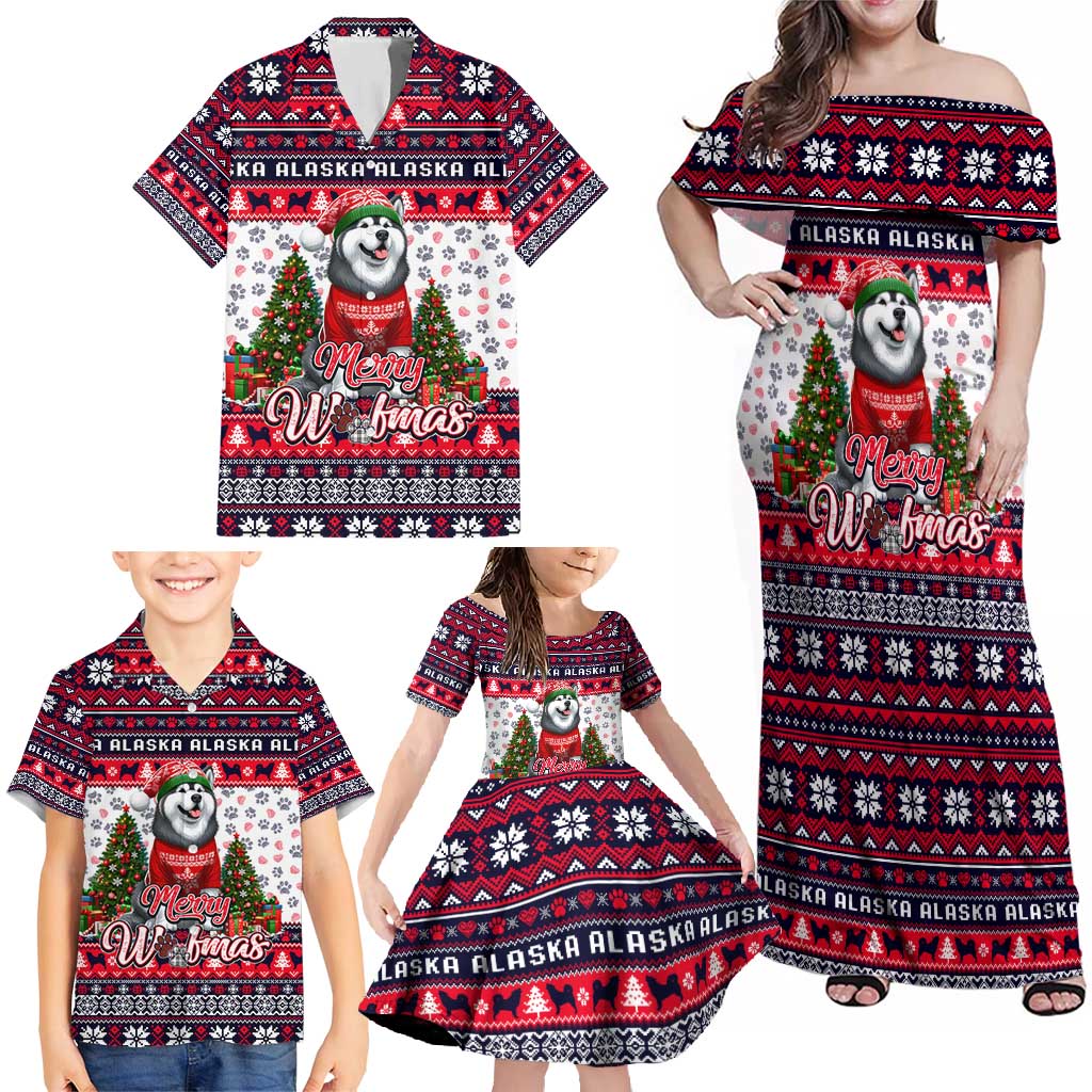 Alaska Merry Woofmas Family Matching Off Shoulder Maxi Dress and Hawaiian Shirt Christmas Dog Art Style - Wonder Print Shop