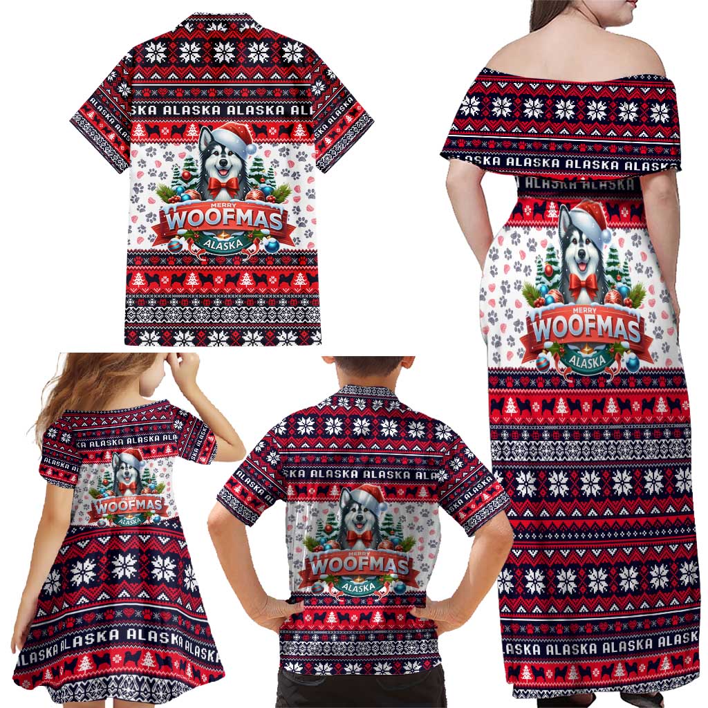 Alaska Merry Woofmas Family Matching Off Shoulder Maxi Dress and Hawaiian Shirt Christmas Dog Art Style - Wonder Print Shop
