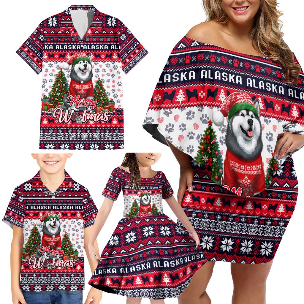 Alaska Merry Woofmas Family Matching Off Shoulder Short Dress and Hawaiian Shirt Christmas Dog Art Style - Wonder Print Shop