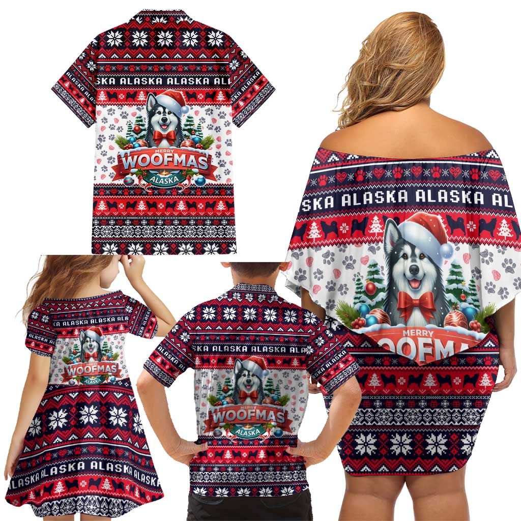 Alaska Merry Woofmas Family Matching Off Shoulder Short Dress and Hawaiian Shirt Christmas Dog Art Style - Wonder Print Shop