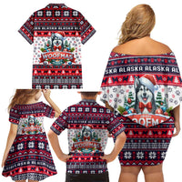 Alaska Merry Woofmas Family Matching Off Shoulder Short Dress and Hawaiian Shirt Christmas Dog Art Style - Wonder Print Shop