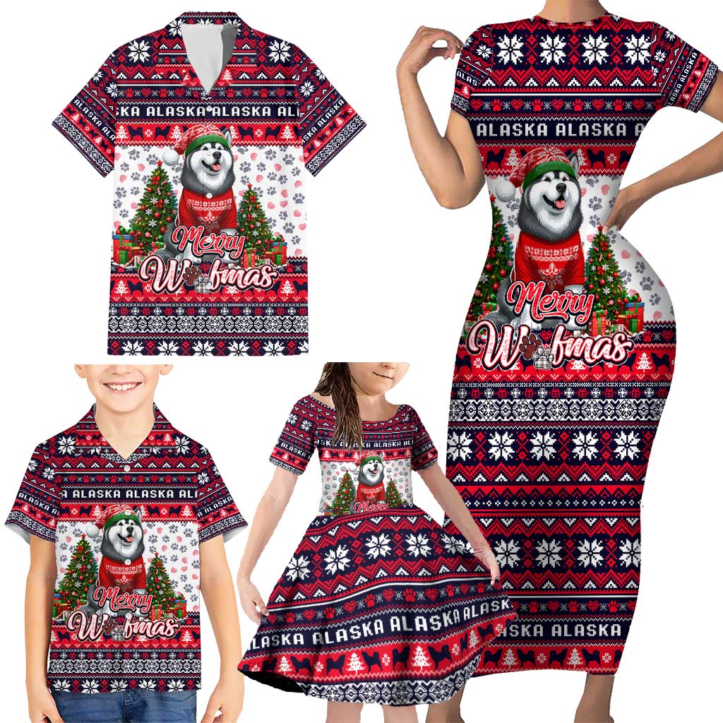 Alaska Merry Woofmas Family Matching Short Sleeve Bodycon Dress and Hawaiian Shirt Christmas Dog Art Style - Wonder Print Shop