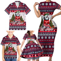 Alaska Merry Woofmas Family Matching Short Sleeve Bodycon Dress and Hawaiian Shirt Christmas Dog Art Style - Wonder Print Shop