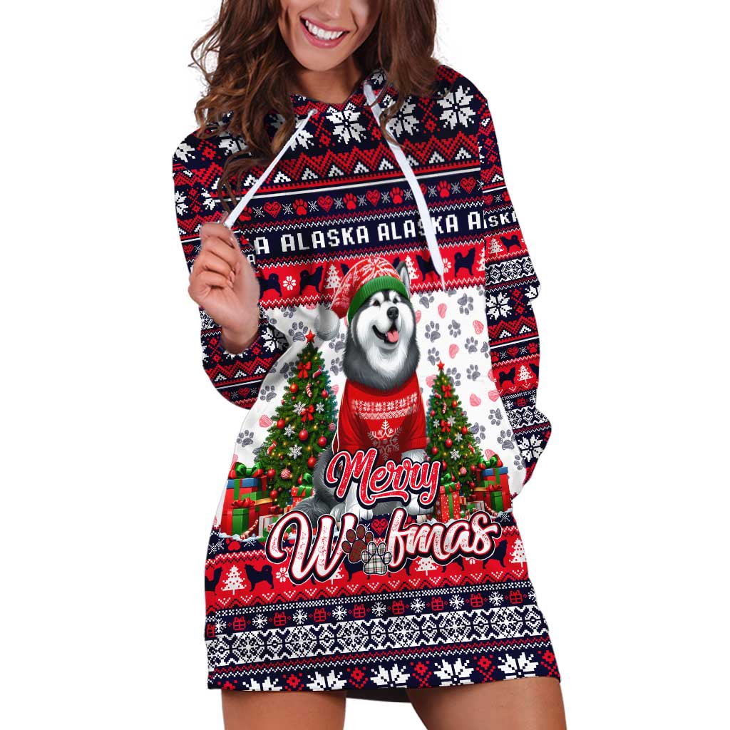 Alaska Merry Woofmas Hoodie Dress Christmas Dog Art Style - Wonder Print Shop