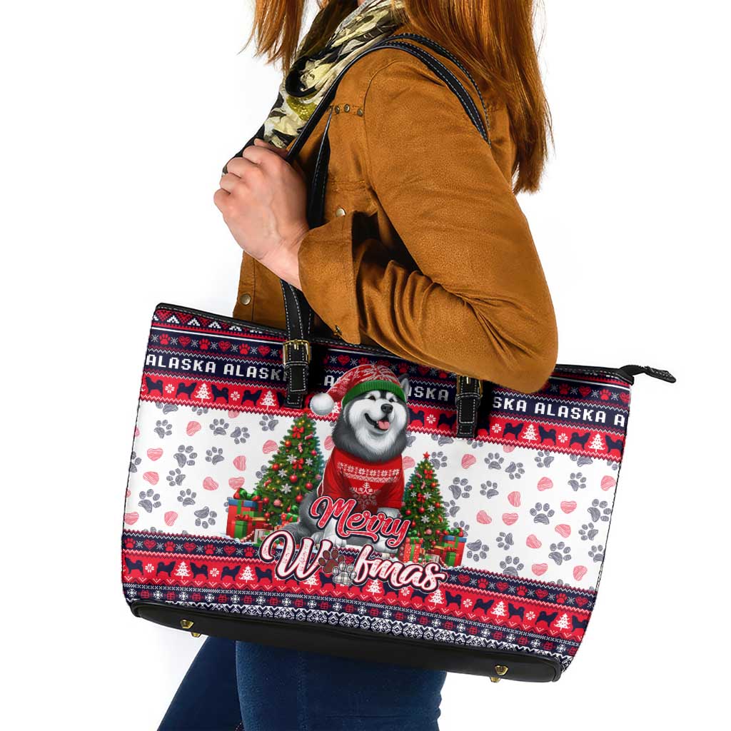 Alaska Merry Woofmas Leather Tote Bag Christmas Dog Art Style - Wonder Print Shop