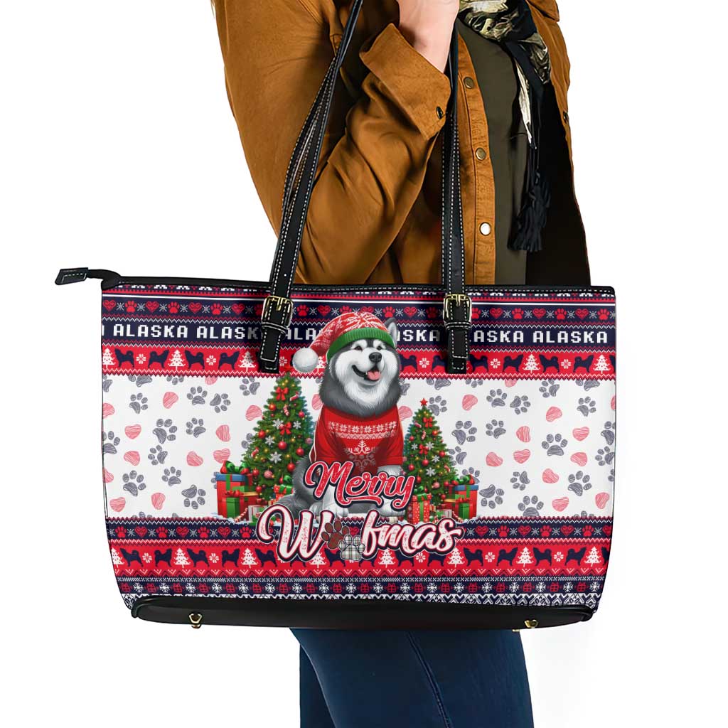 Alaska Merry Woofmas Leather Tote Bag Christmas Dog Art Style - Wonder Print Shop