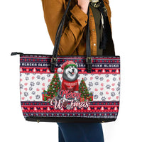 Alaska Merry Woofmas Leather Tote Bag Christmas Dog Art Style - Wonder Print Shop