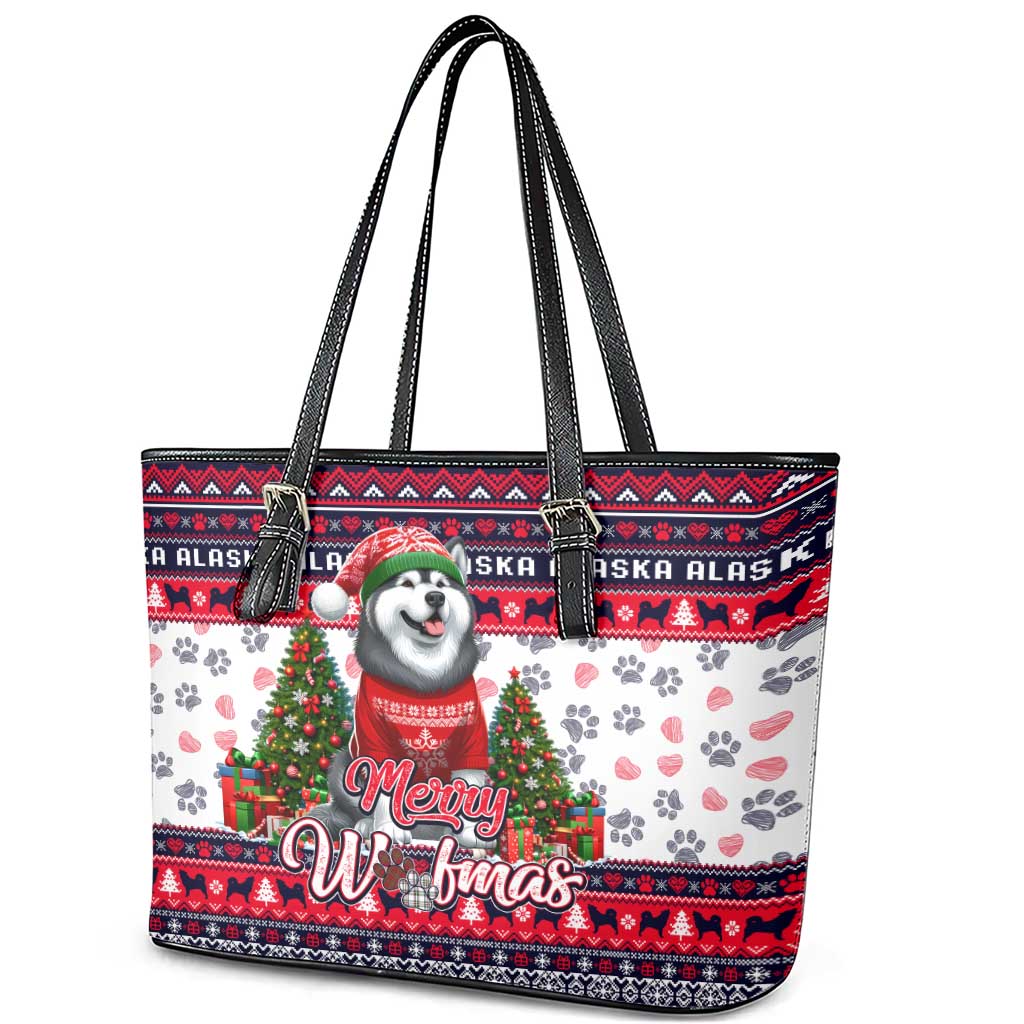 Alaska Merry Woofmas Leather Tote Bag Christmas Dog Art Style - Wonder Print Shop