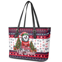 Alaska Merry Woofmas Leather Tote Bag Christmas Dog Art Style - Wonder Print Shop