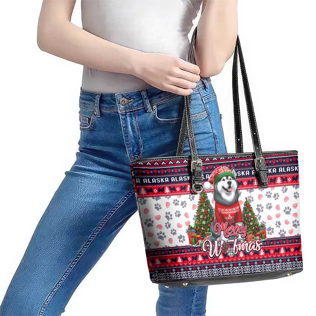Alaska Merry Woofmas Leather Tote Bag Christmas Dog Art Style - Wonder Print Shop