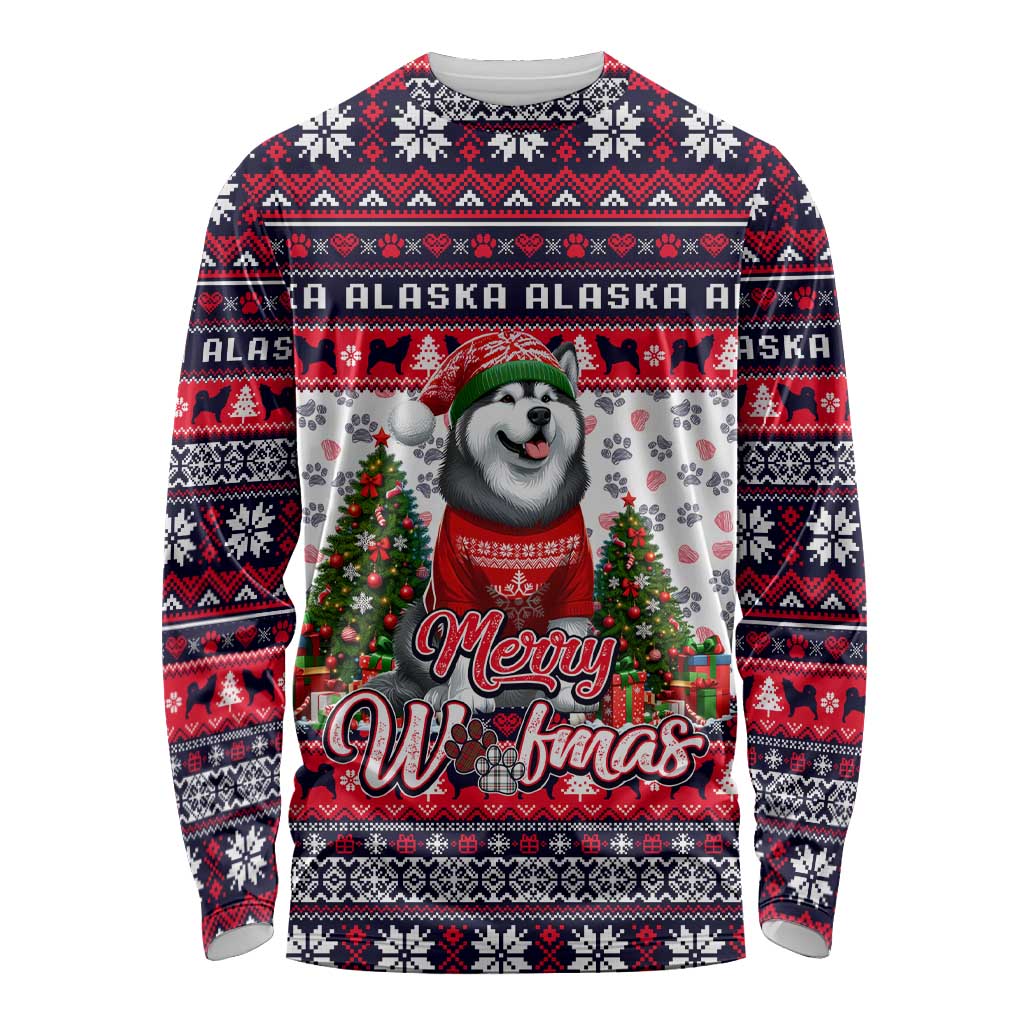 Alaska Merry Woofmas Long Sleeve Shirt Christmas Dog Art Style - Wonder Print Shop