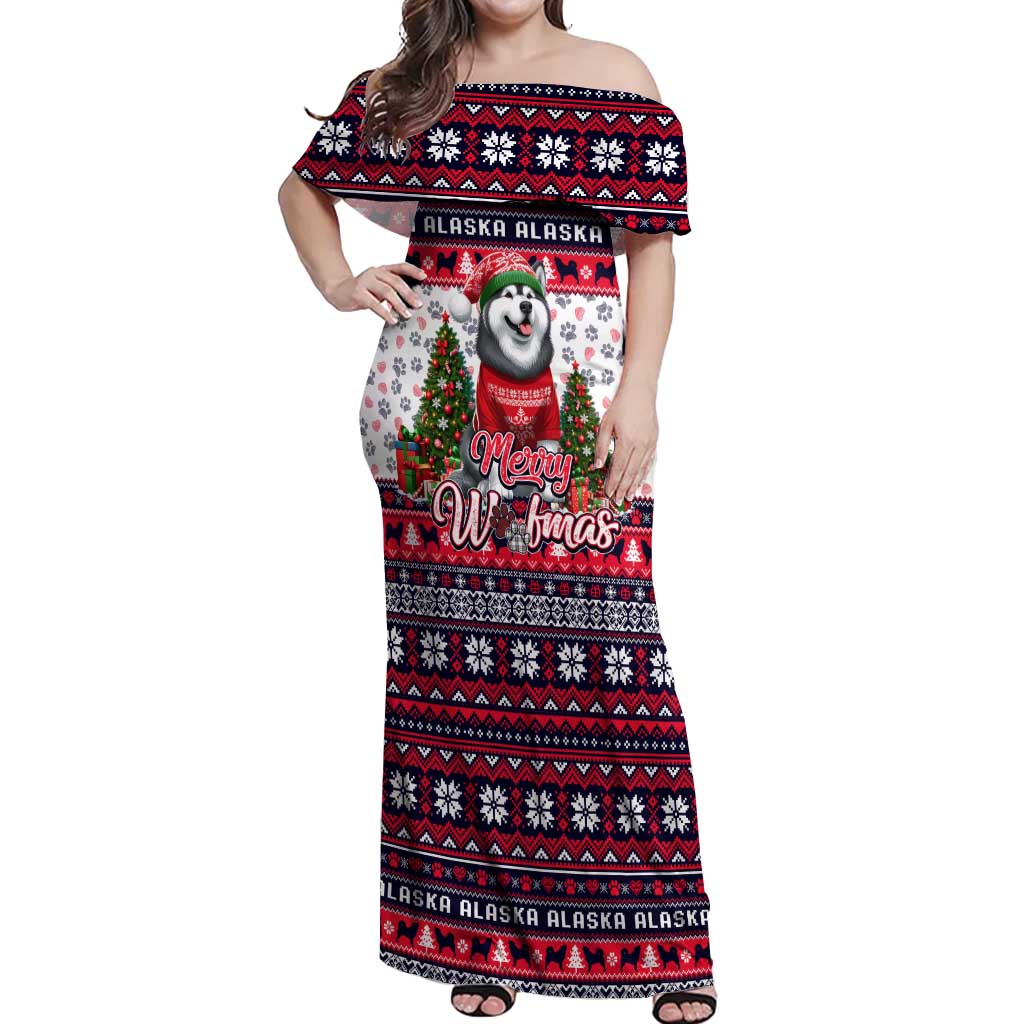 Alaska Merry Woofmas Off Shoulder Maxi Dress Christmas Dog Art Style - Wonder Print Shop