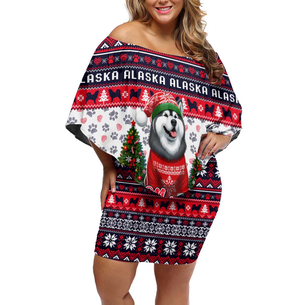 Alaska Merry Woofmas Off Shoulder Short Dress Christmas Dog Art Style - Wonder Print Shop