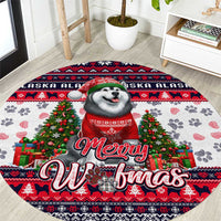 Alaska Merry Woofmas Round Carpet Christmas Dog Art Style