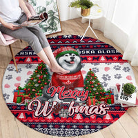 Alaska Merry Woofmas Round Carpet Christmas Dog Art Style