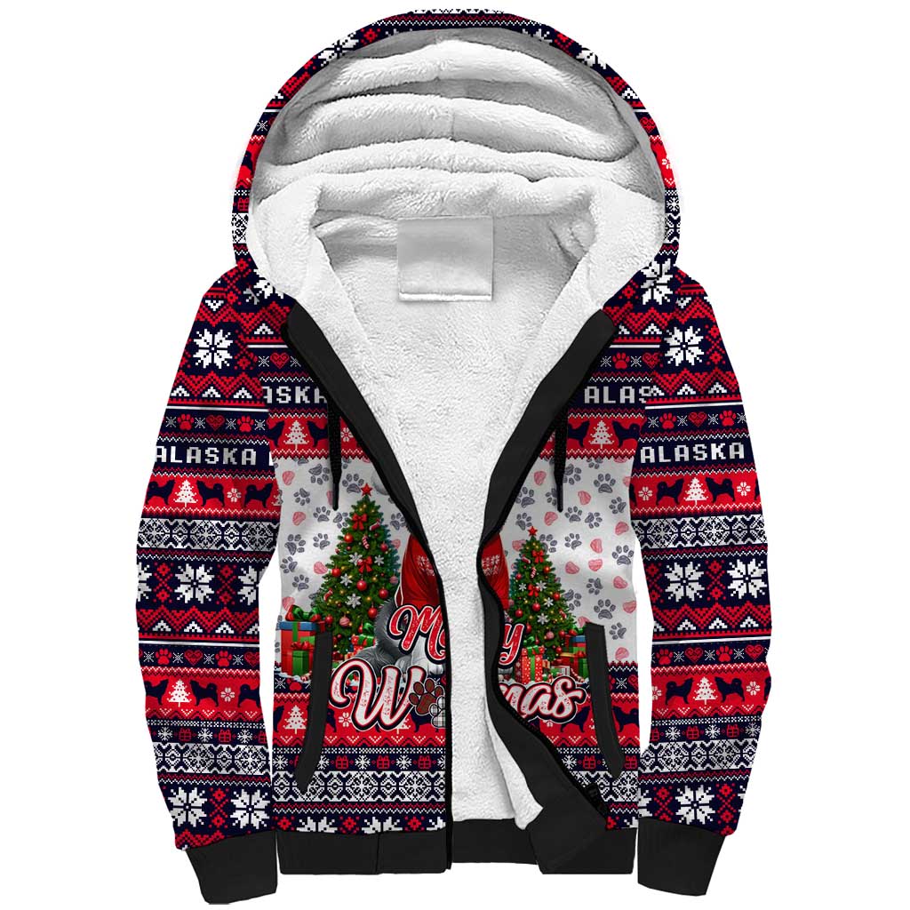 Alaska Merry Woofmas Sherpa Hoodie Christmas Dog Art Style - Wonder Print Shop