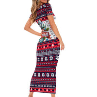 Alaska Merry Woofmas Short Sleeve Bodycon Dress Christmas Dog Art Style - Wonder Print Shop