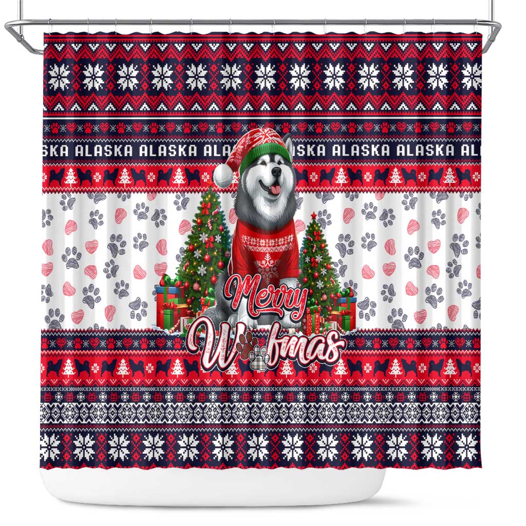 Alaska Merry Woofmas Shower Curtain Christmas Dog Art Style