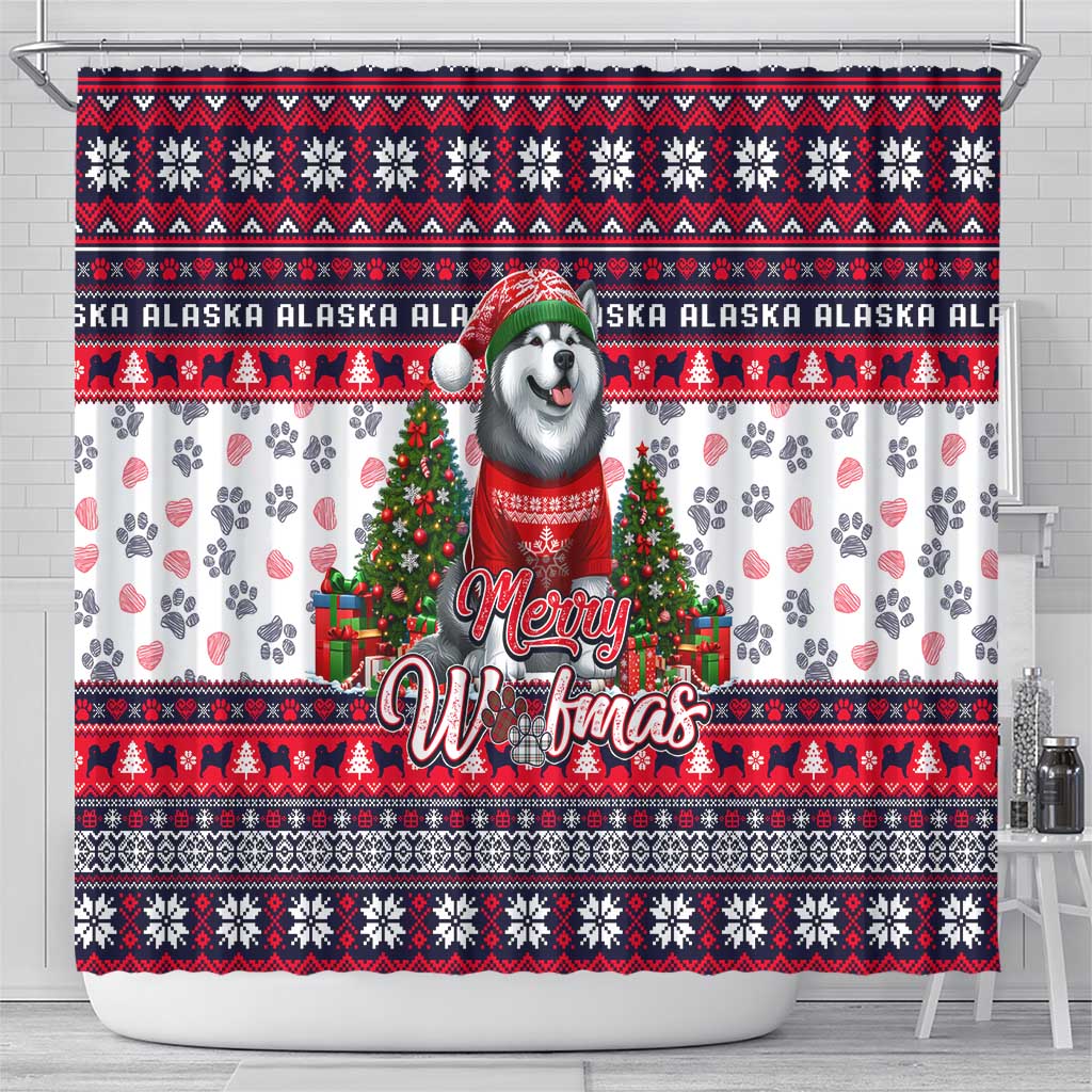 Alaska Merry Woofmas Shower Curtain Christmas Dog Art Style