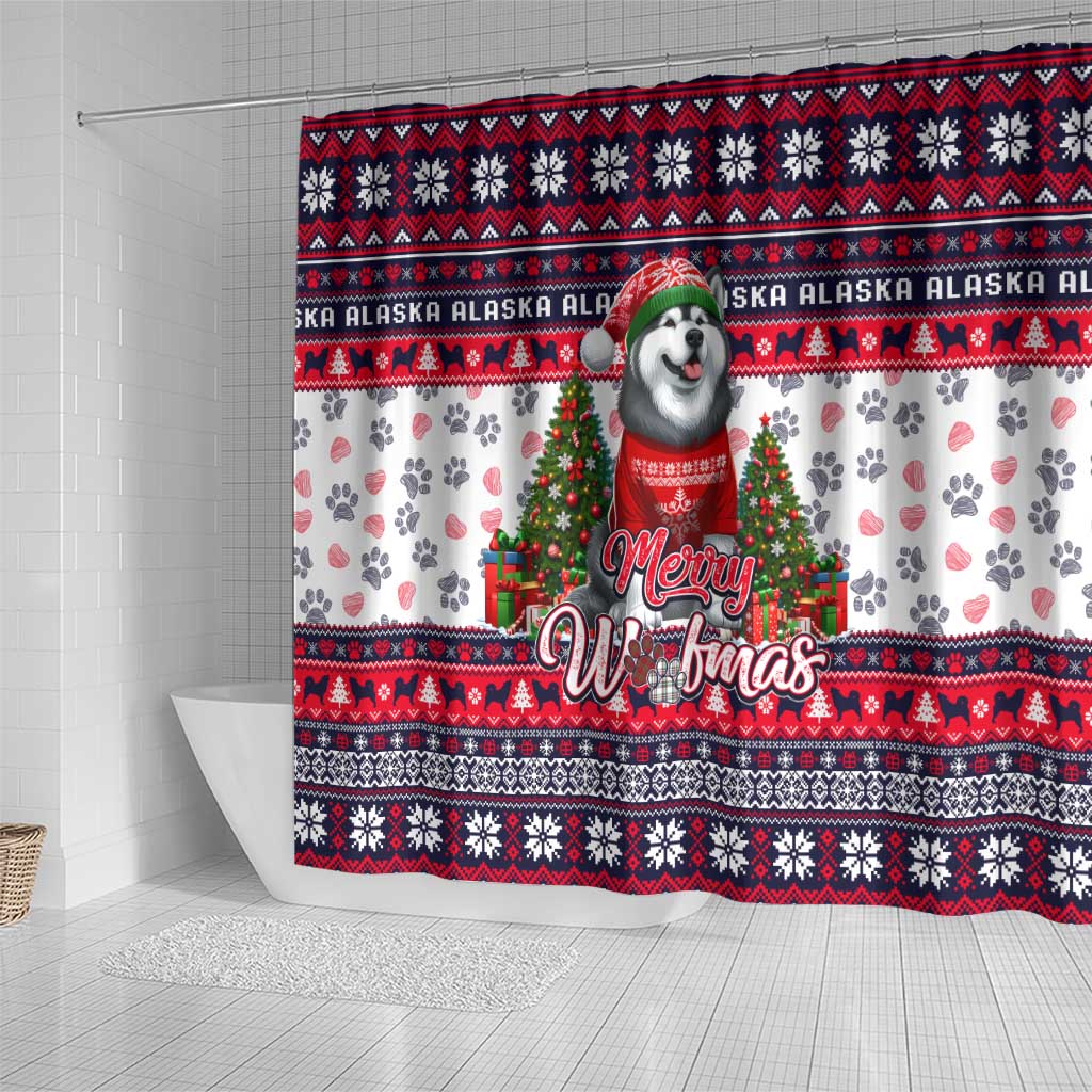 Alaska Merry Woofmas Shower Curtain Christmas Dog Art Style