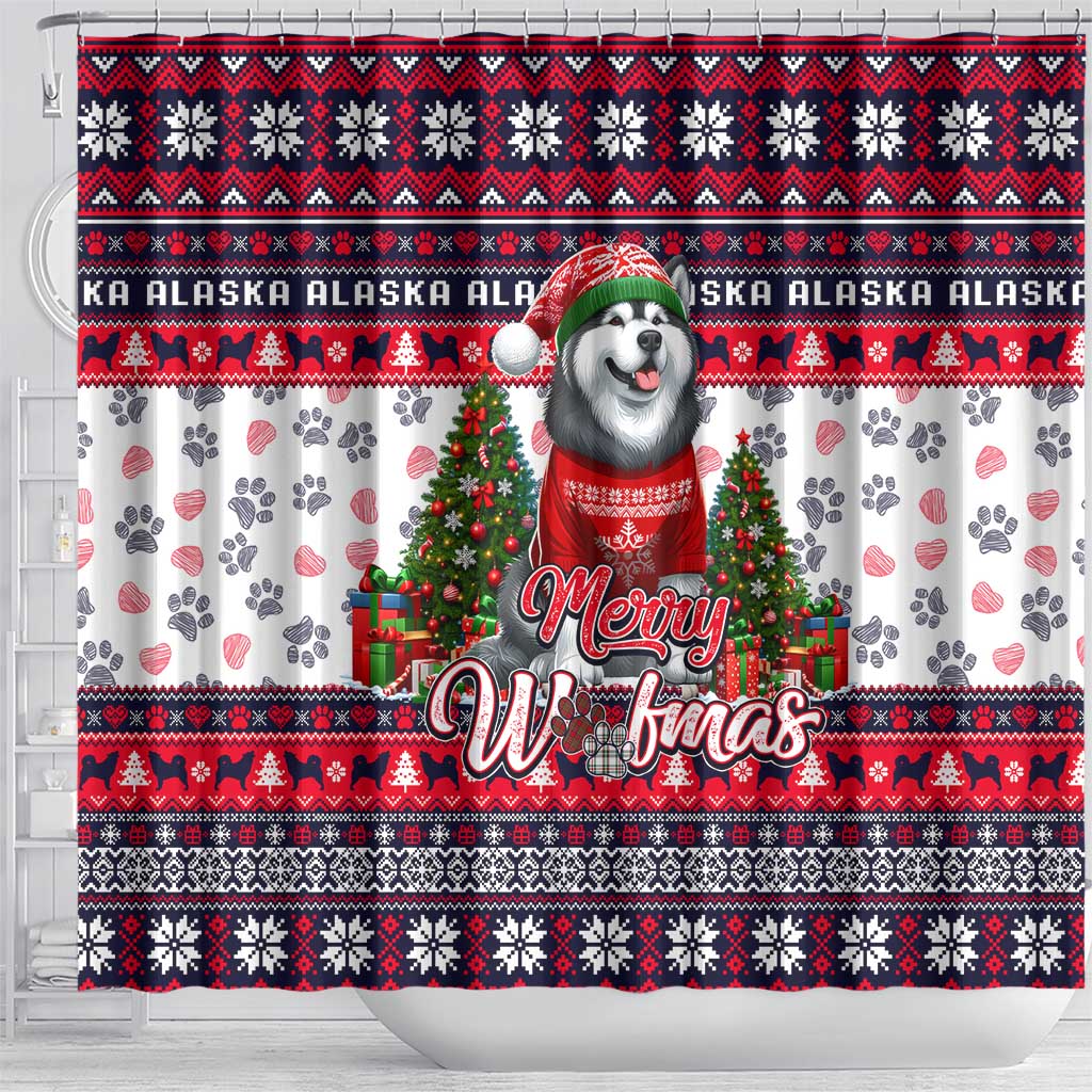Alaska Merry Woofmas Shower Curtain Christmas Dog Art Style