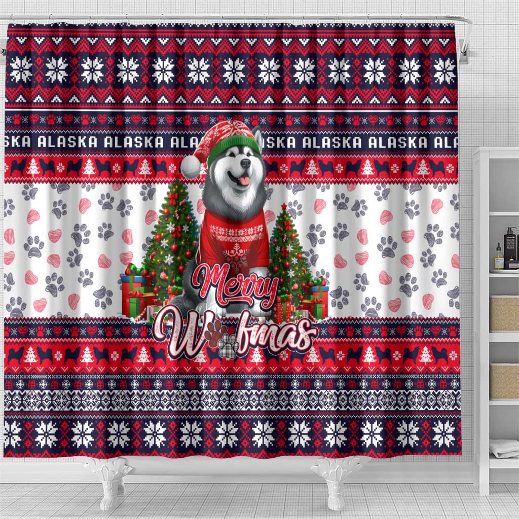 Alaska Merry Woofmas Shower Curtain Christmas Dog Art Style