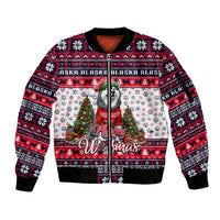 Alaska Merry Woofmas Sleeve Zip Bomber Jacket Christmas Dog Art Style - Wonder Print Shop