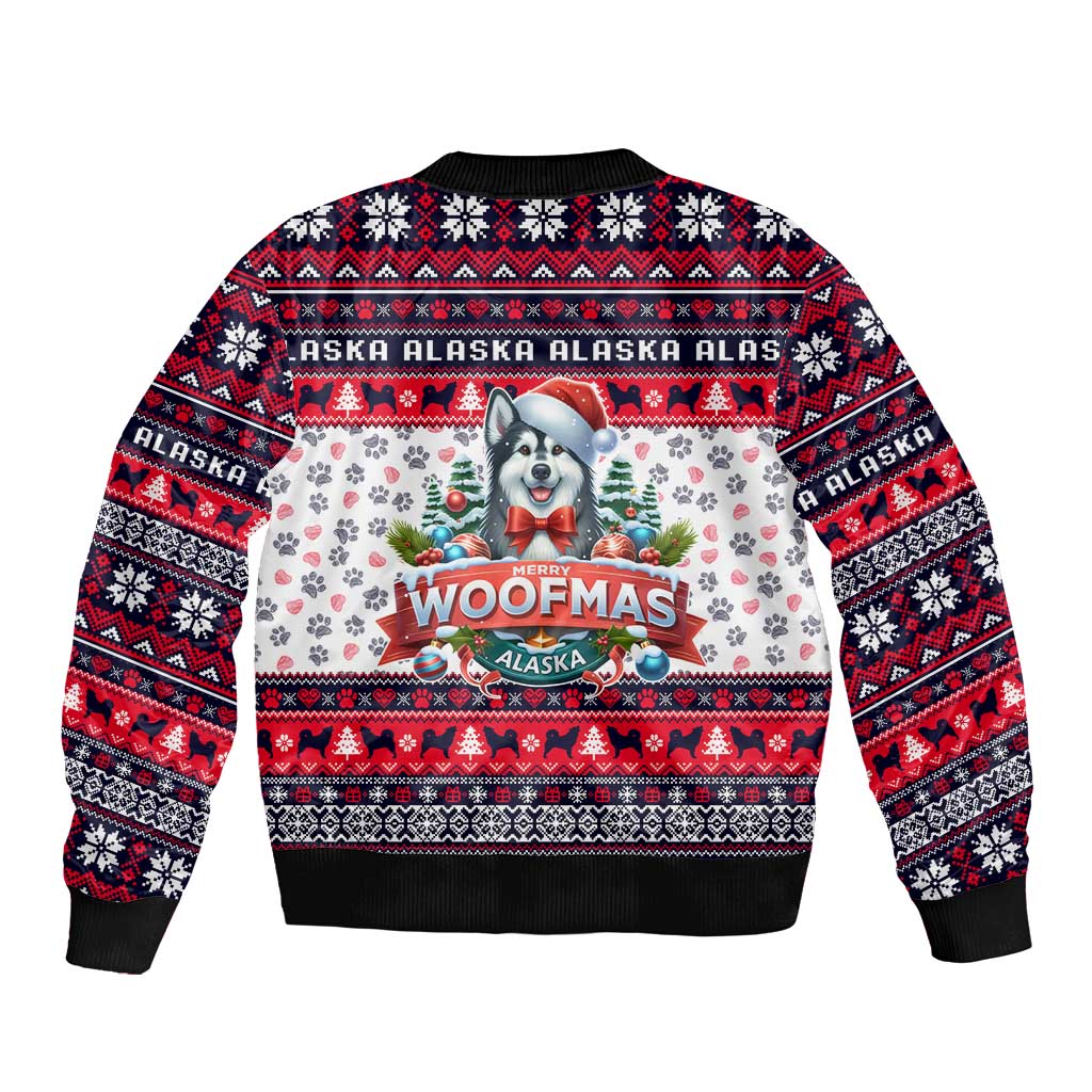 Alaska Merry Woofmas Sleeve Zip Bomber Jacket Christmas Dog Art Style - Wonder Print Shop