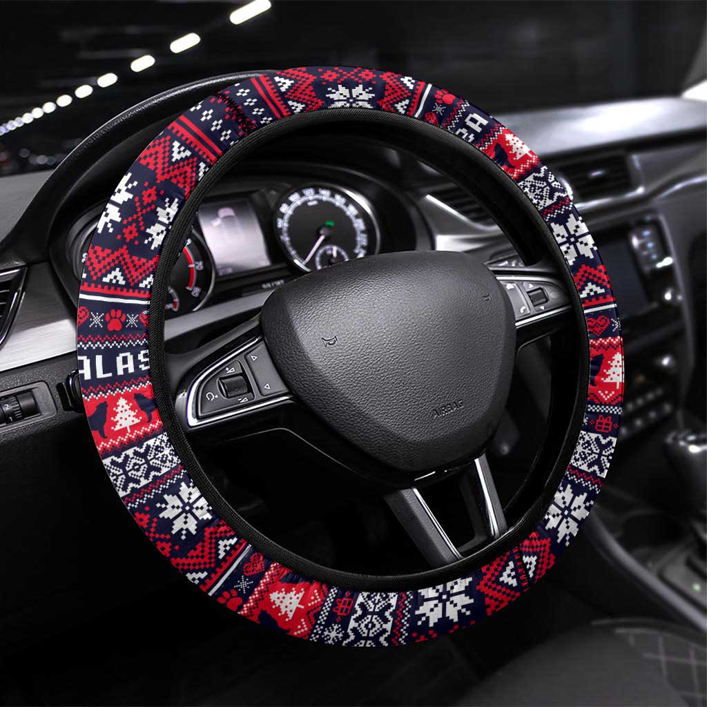 Alaska Merry Woofmas Steering Wheel Cover Christmas Dog Art Style - Wonder Print Shop