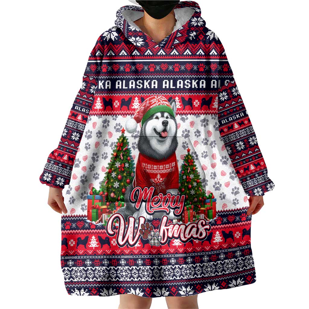 Alaska Merry Woofmas Wearable Blanket Hoodie Christmas Dog Art Style - Wonder Print Shop