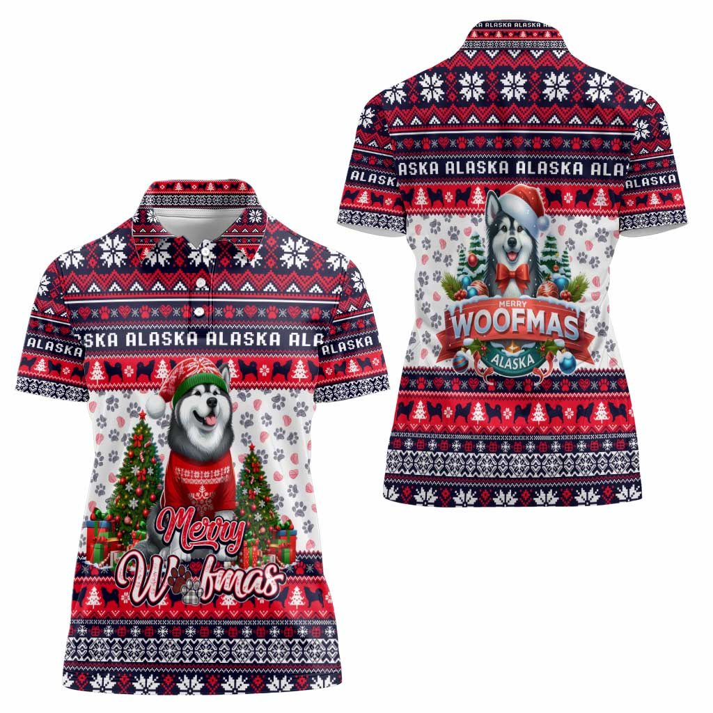 Alaska Merry Woofmas Women Polo Shirt Christmas Dog Art Style - Wonder Print Shop