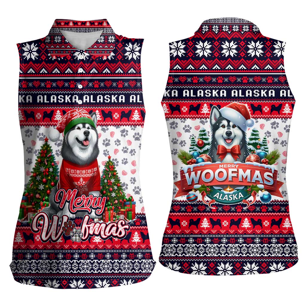 Alaska Merry Woofmas Women Sleeveless Polo Shirt Christmas Dog Art Style - Wonder Print Shop