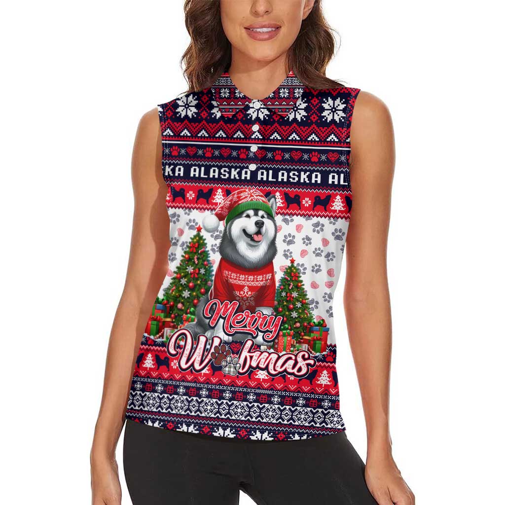 Alaska Merry Woofmas Women Sleeveless Polo Shirt Christmas Dog Art Style - Wonder Print Shop