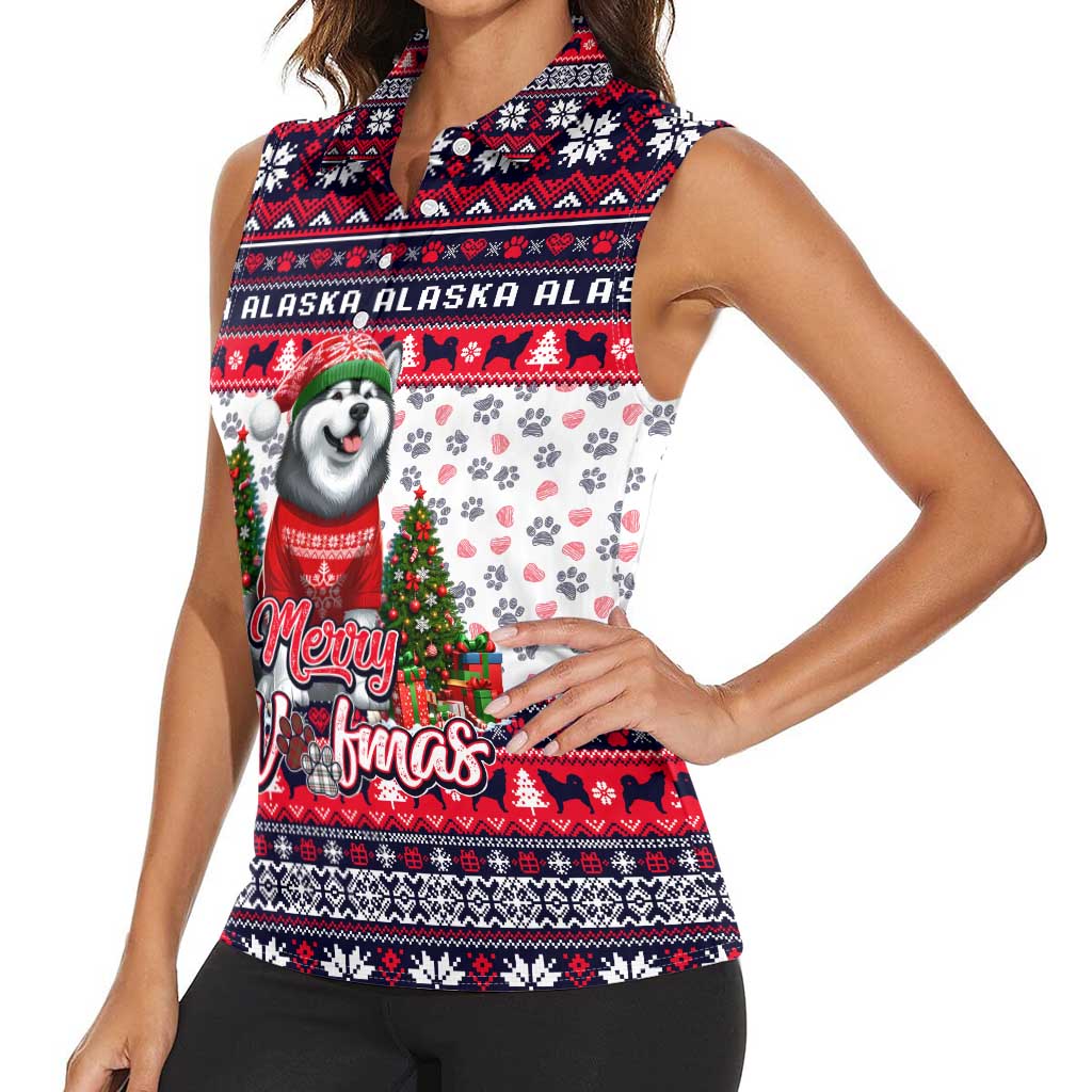 Alaska Merry Woofmas Women Sleeveless Polo Shirt Christmas Dog Art Style - Wonder Print Shop
