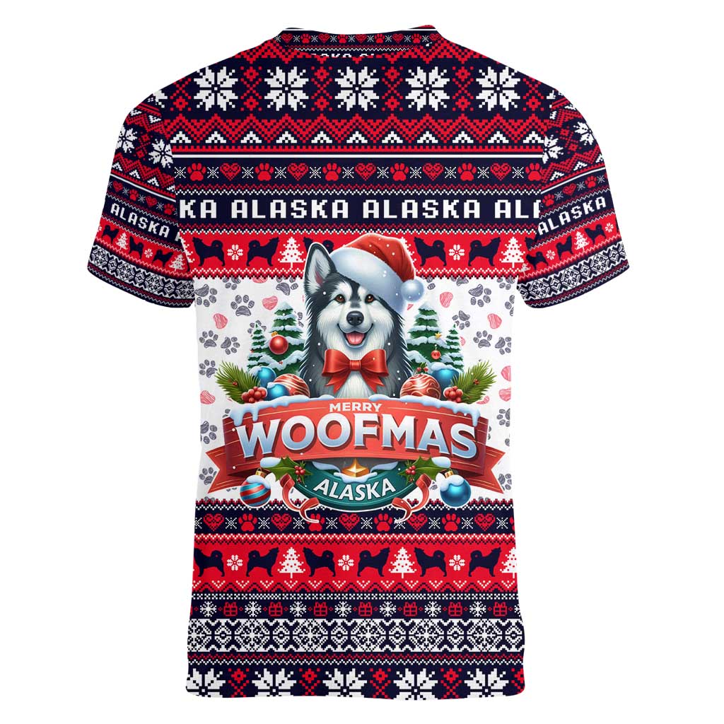 Alaska Merry Woofmas Women V-Neck T-Shirt Christmas Dog Art Style - Wonder Print Shop