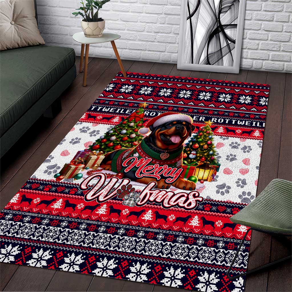 Rottweiler Merry Woofmas Area Rug Christmas Dog Art Style - Wonder Print Shop