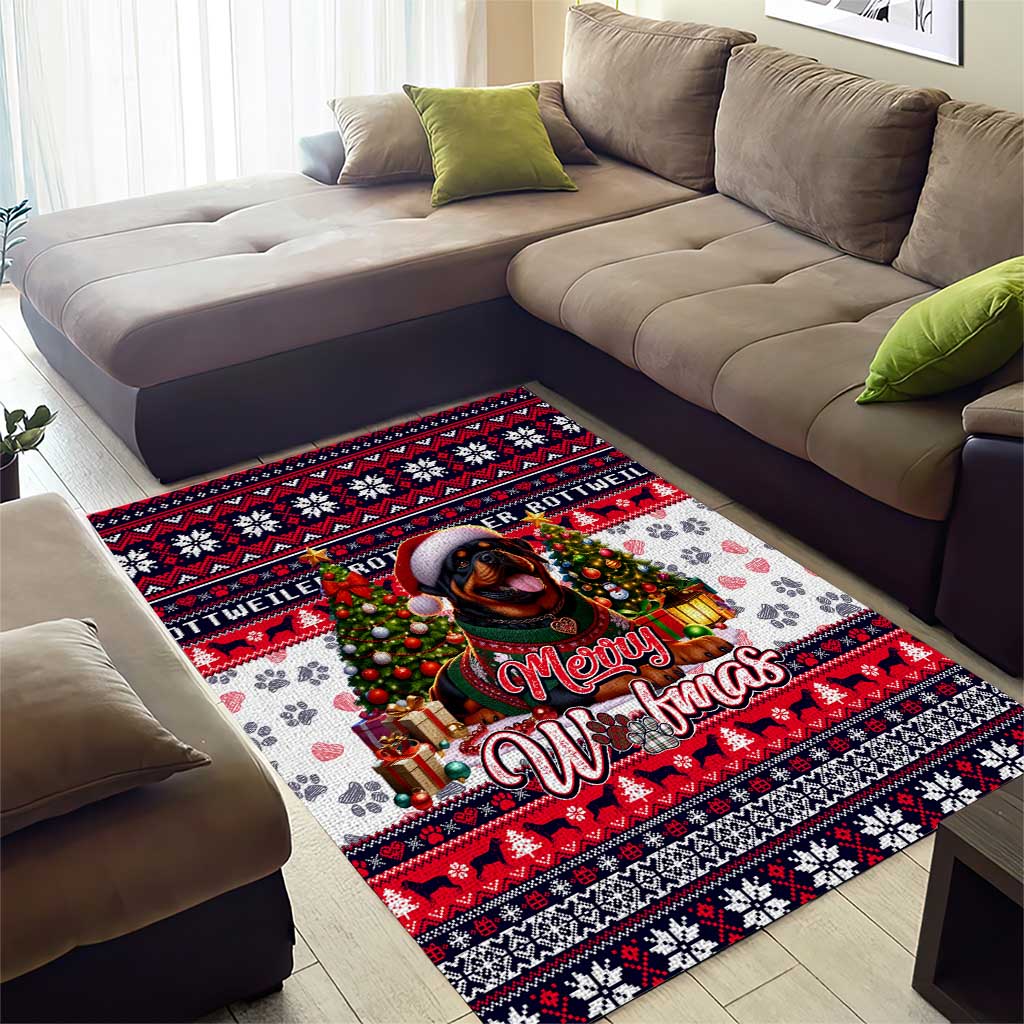 Rottweiler Merry Woofmas Area Rug Christmas Dog Art Style - Wonder Print Shop