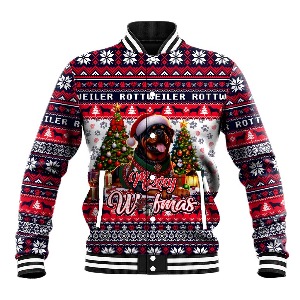 Rottweiler Merry Woofmas Baseball Jacket Christmas Dog Art Style - Wonder Print Shop