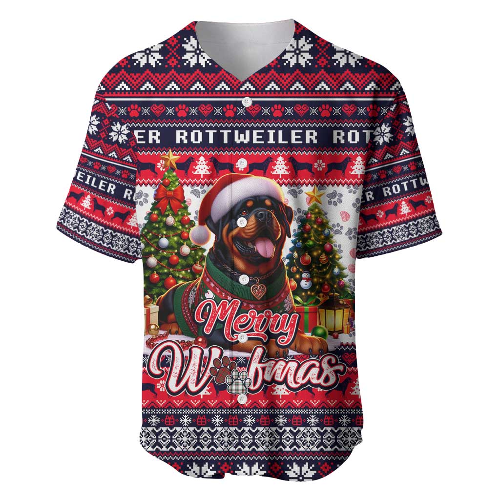Rottweiler Merry Woofmas Baseball Jersey Christmas Dog Art Style - Wonder Print Shop