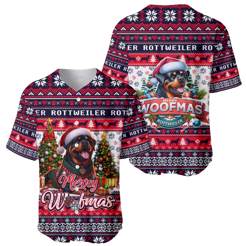 Rottweiler Merry Woofmas Baseball Jersey Christmas Dog Art Style - Wonder Print Shop