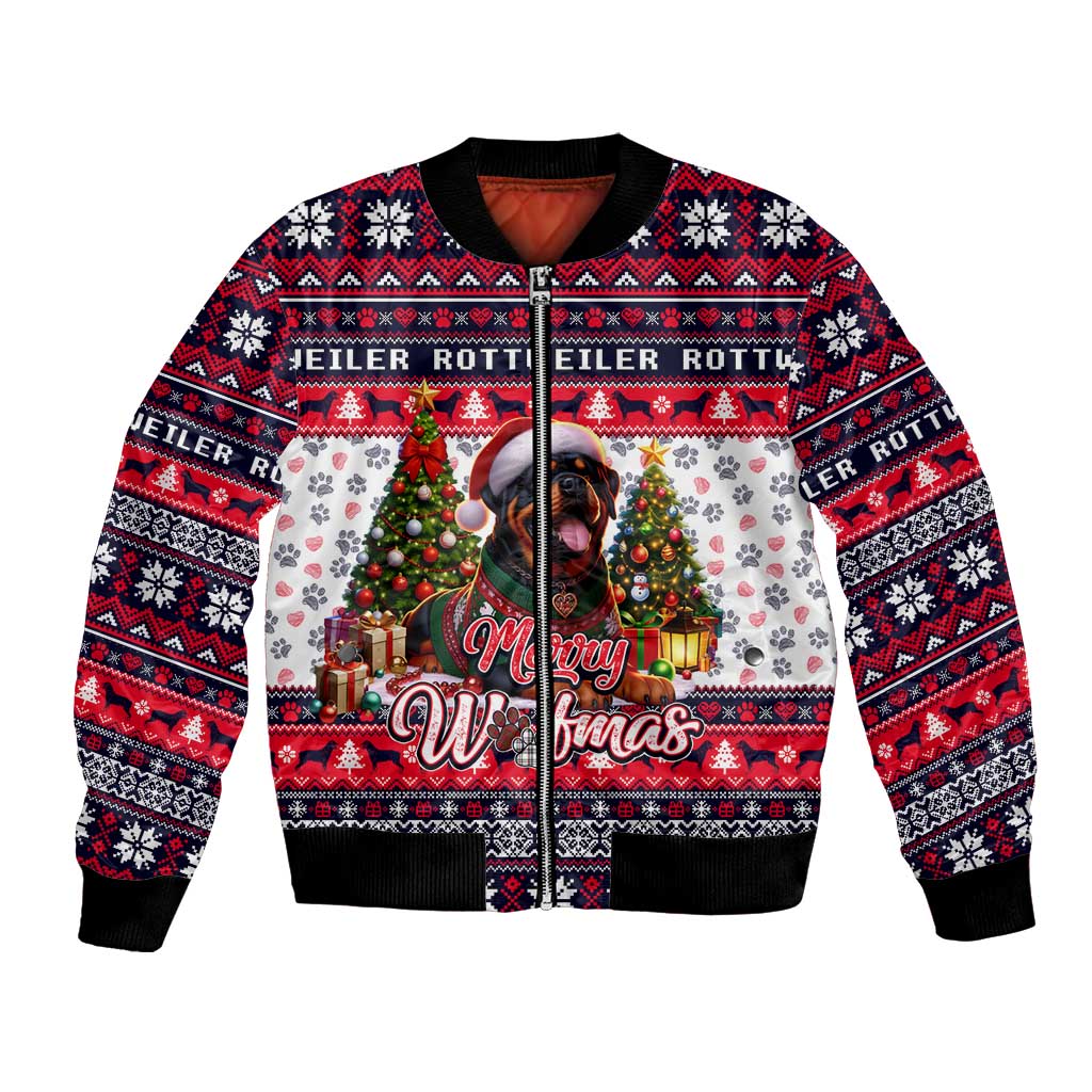 Rottweiler Merry Woofmas Bomber Jacket Christmas Dog Art Style - Wonder Print Shop