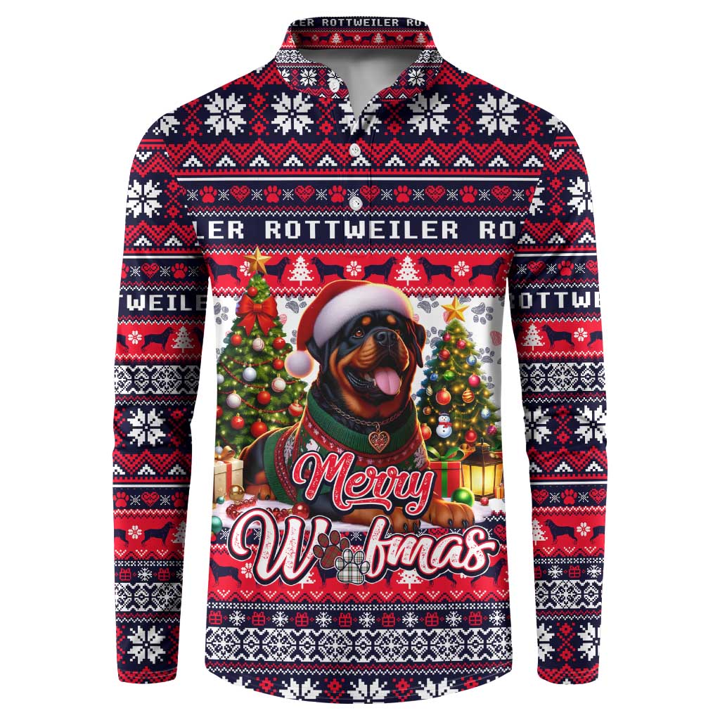 Rottweiler Merry Woofmas Button Sweatshirt Christmas Dog Art Style - Wonder Print Shop
