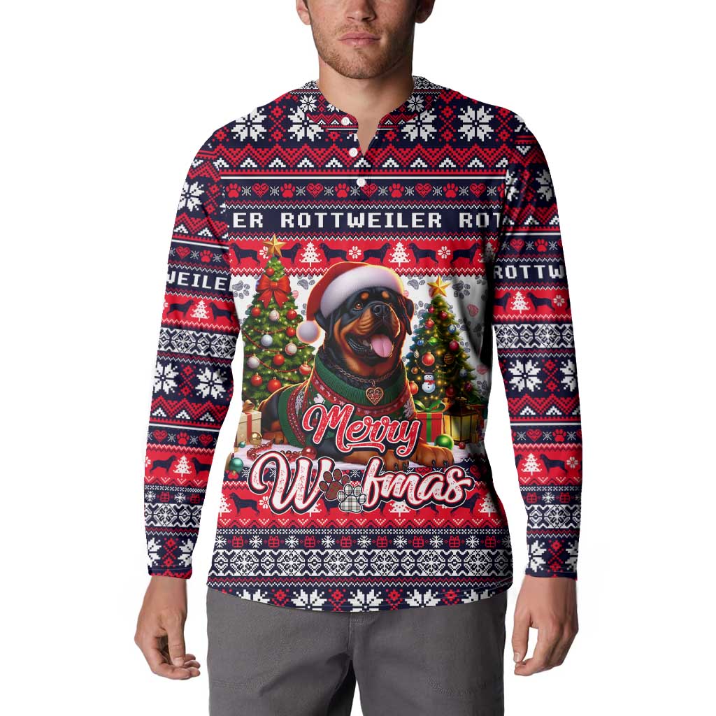 Rottweiler Merry Woofmas Button Sweatshirt Christmas Dog Art Style - Wonder Print Shop